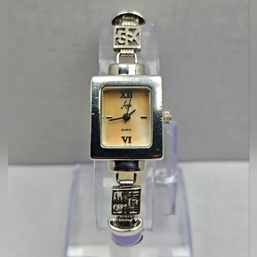 Womens Vintage Aria 925 Sterling Silver Multicolor Gemstone Watch New Battery